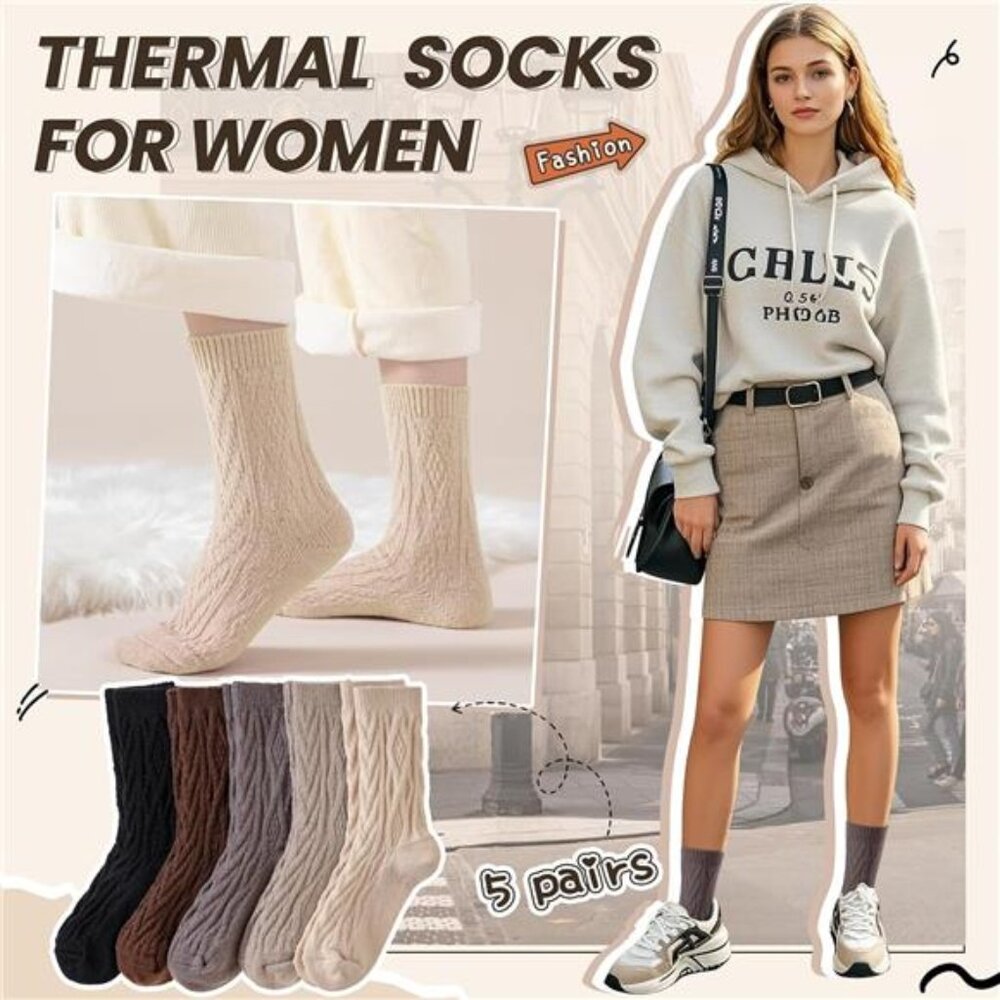 Womens Wool Boot Socks Knit Warm Winter Cozy Thermal Hiking Dress - Picture 5 of 7